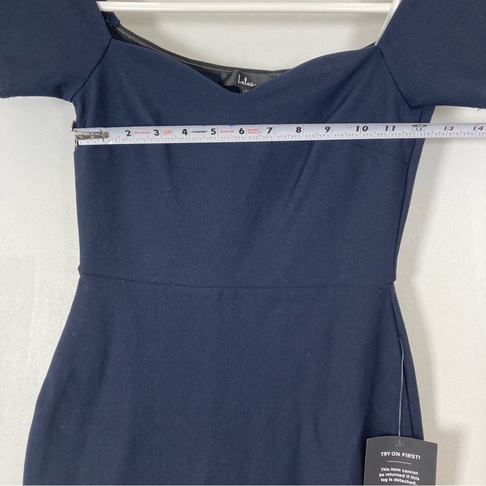 Lulus How Much I Care Off-The-Shoulder Midi Dress Basic Sleeved Blue XS - Picture 7 of 16
